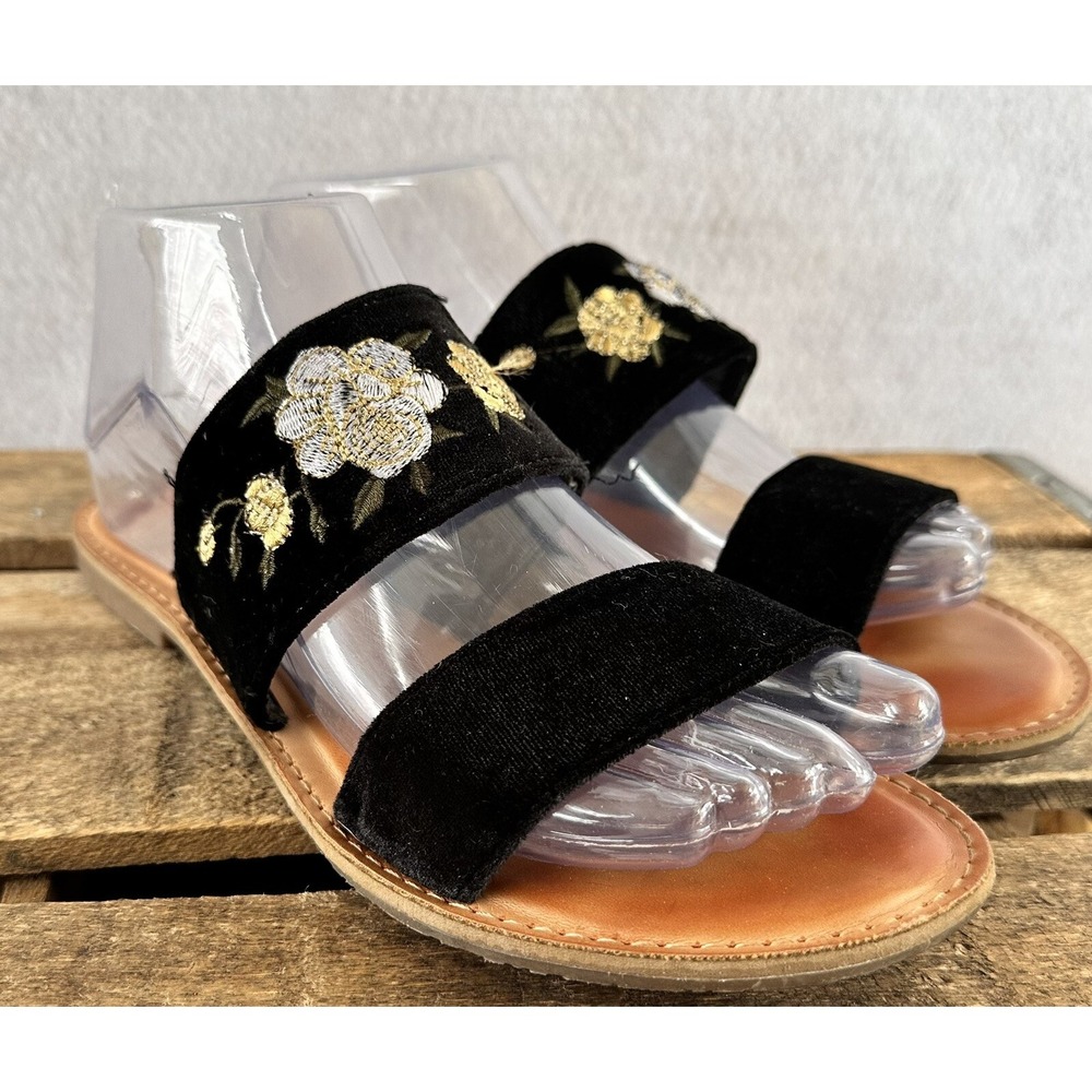 Rock & Candy Velvet Slides Embroidered Beasley Womens 8.5 Black Excellent